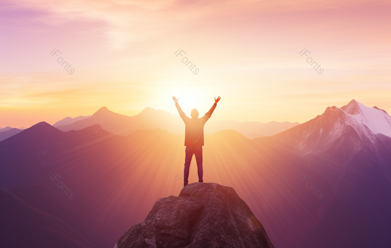 山崖上徒步旅行励志日落自然摄影图,高清,摄影图,摄影图片,图片大全,摄影图免费下载